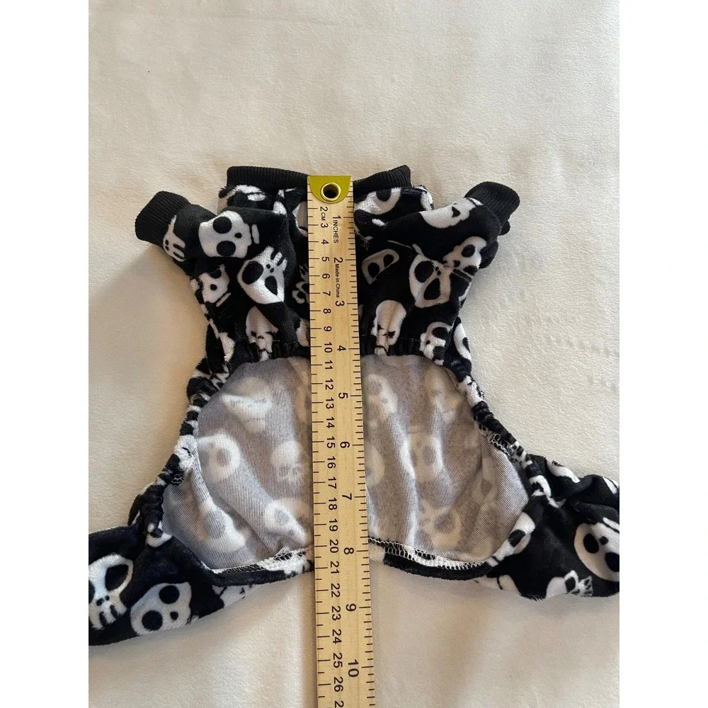 CuteBone Dog Pajamas XS Black White Skull Fleece Pet Jumpsuit Halloween Soft PJs - Picture 5 of 7